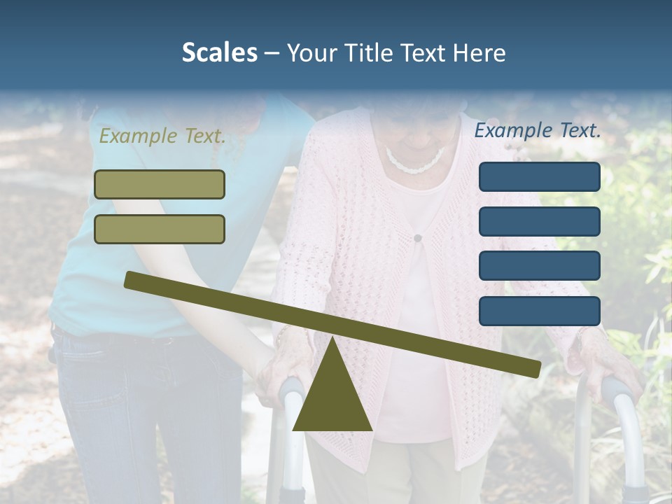 Senior Woman Struggles To Walk With The Help Of A Walker And Her Young Granddaughter. PowerPoint Template