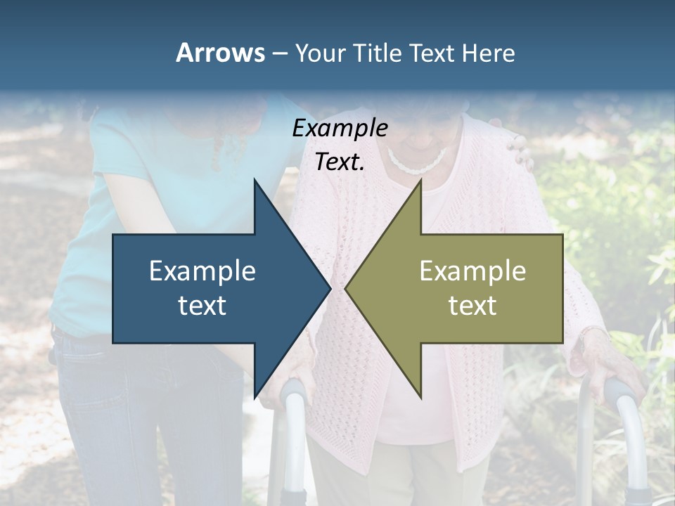Senior Woman Struggles To Walk With The Help Of A Walker And Her Young Granddaughter. PowerPoint Template