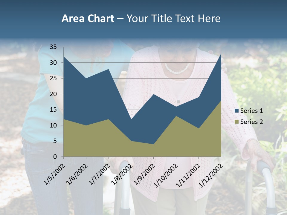 Senior Woman Struggles To Walk With The Help Of A Walker And Her Young Granddaughter. PowerPoint Template