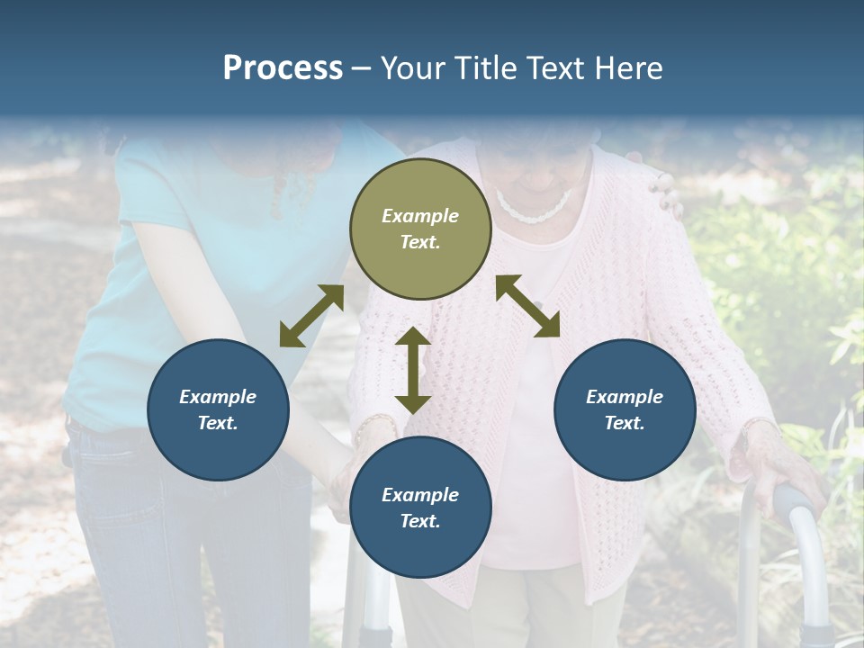 Senior Woman Struggles To Walk With The Help Of A Walker And Her Young Granddaughter. PowerPoint Template