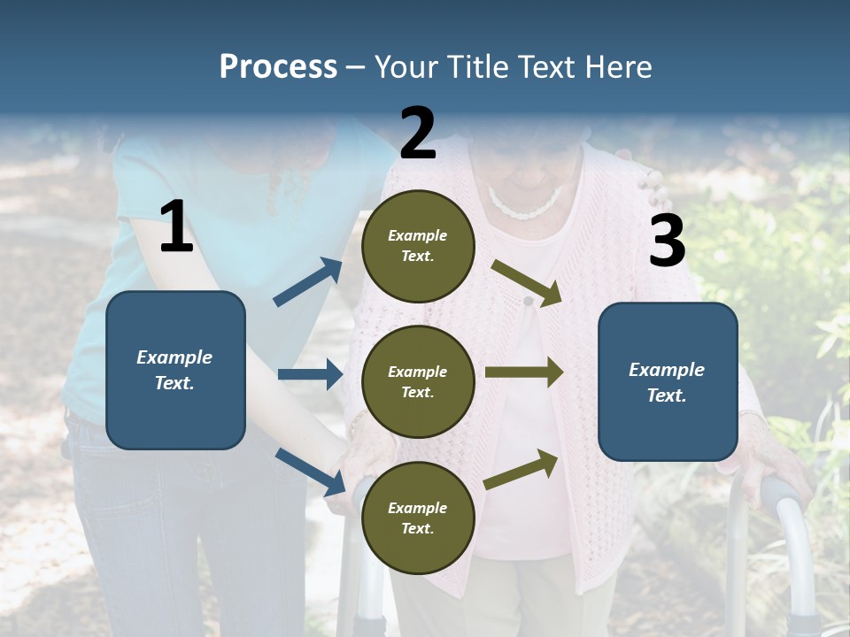 Senior Woman Struggles To Walk With The Help Of A Walker And Her Young Granddaughter. PowerPoint Template