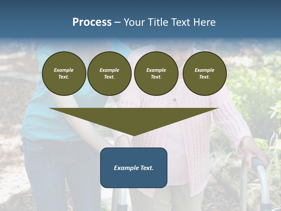 Senior Woman Struggles To Walk With The Help Of A Walker And Her Young Granddaughter. PowerPoint Template