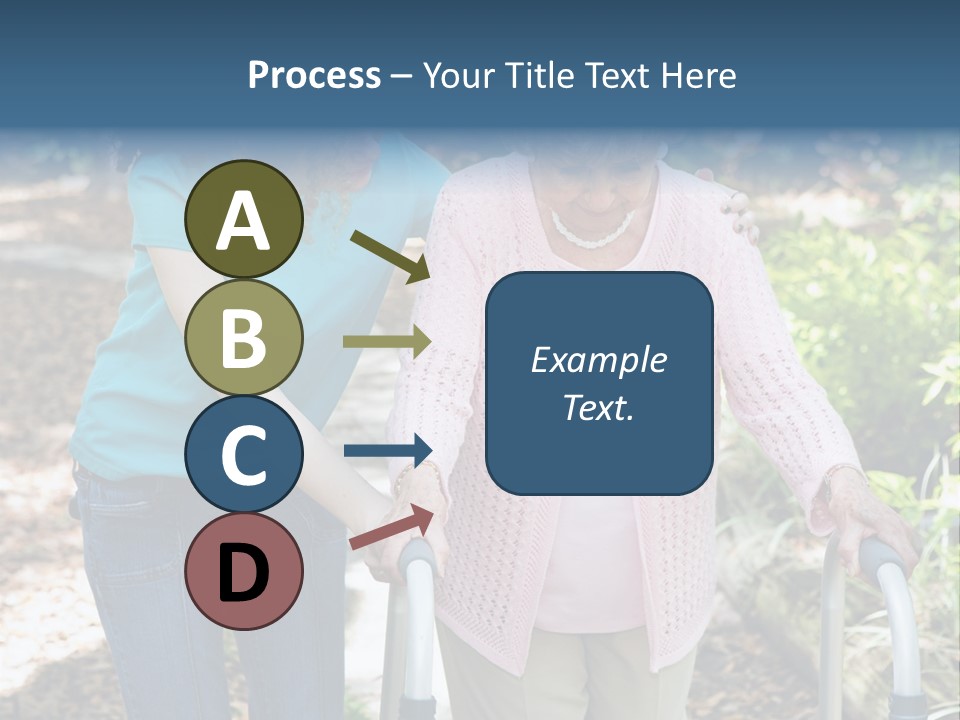 Senior Woman Struggles To Walk With The Help Of A Walker And Her Young Granddaughter. PowerPoint Template