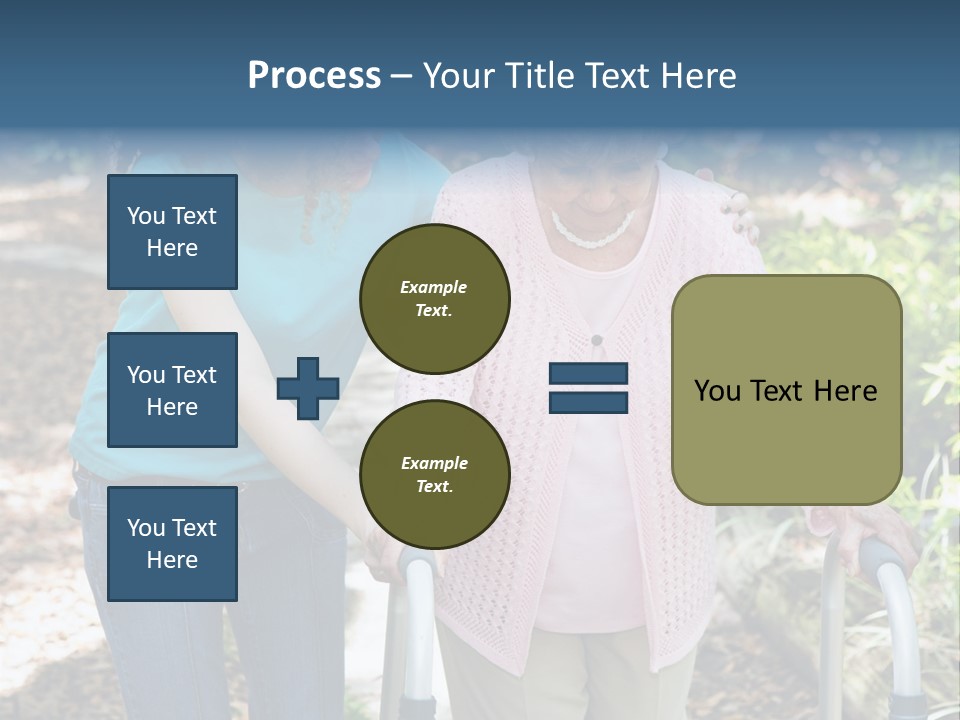 Senior Woman Struggles To Walk With The Help Of A Walker And Her Young Granddaughter. PowerPoint Template