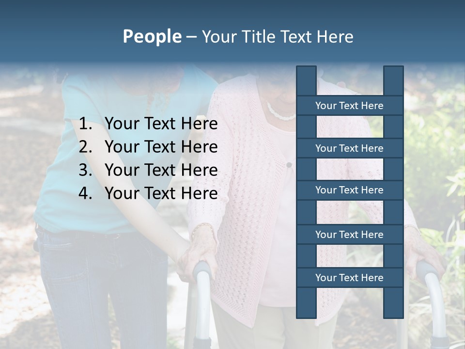 Senior Woman Struggles To Walk With The Help Of A Walker And Her Young Granddaughter. PowerPoint Template
