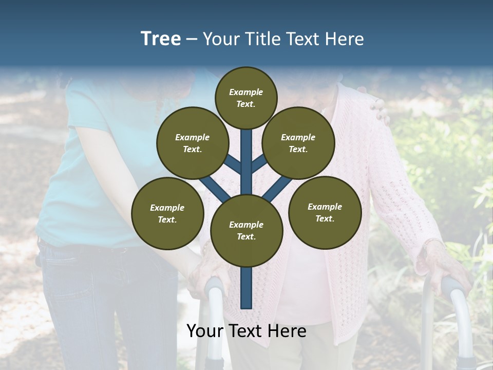 Senior Woman Struggles To Walk With The Help Of A Walker And Her Young Granddaughter. PowerPoint Template
