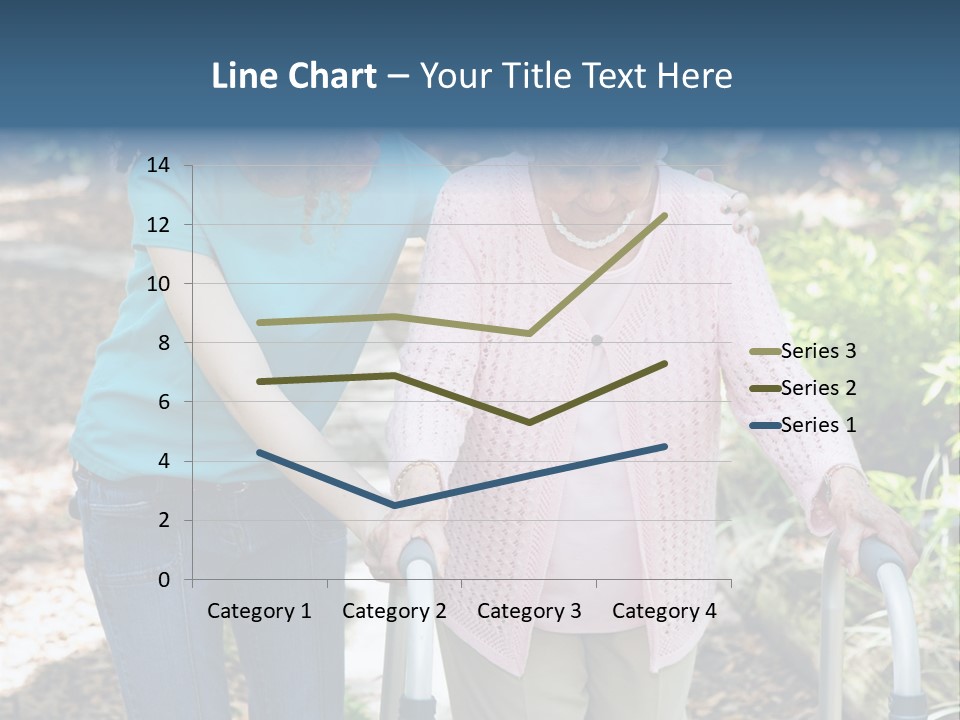 Senior Woman Struggles To Walk With The Help Of A Walker And Her Young Granddaughter. PowerPoint Template
