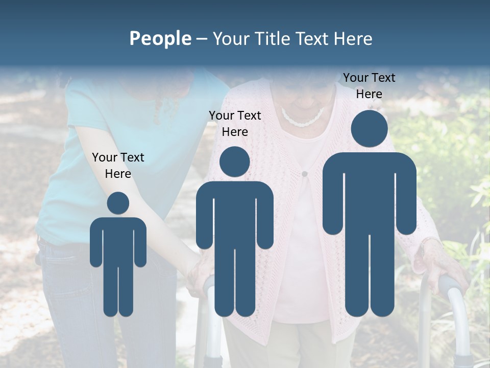 Senior Woman Struggles To Walk With The Help Of A Walker And Her Young Granddaughter. PowerPoint Template