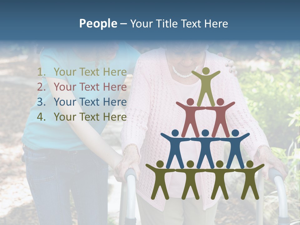 Senior Woman Struggles To Walk With The Help Of A Walker And Her Young Granddaughter. PowerPoint Template