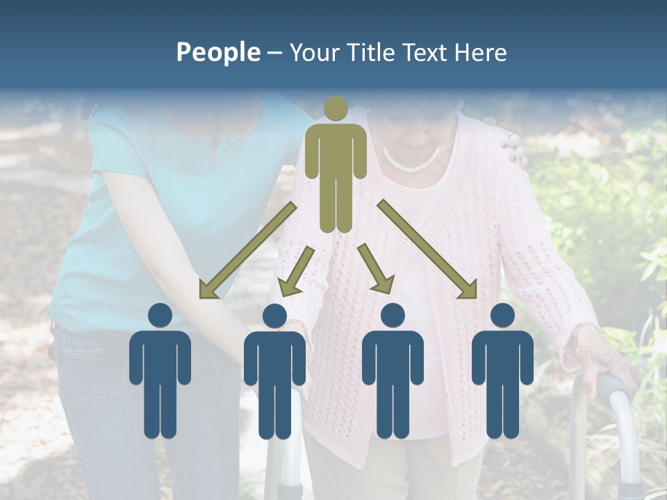 Senior Woman Struggles To Walk With The Help Of A Walker And Her Young Granddaughter. PowerPoint Template