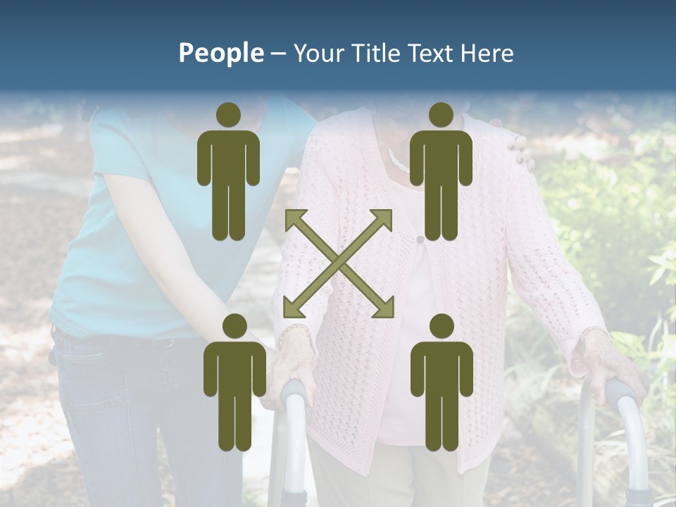 Senior Woman Struggles To Walk With The Help Of A Walker And Her Young Granddaughter. PowerPoint Template