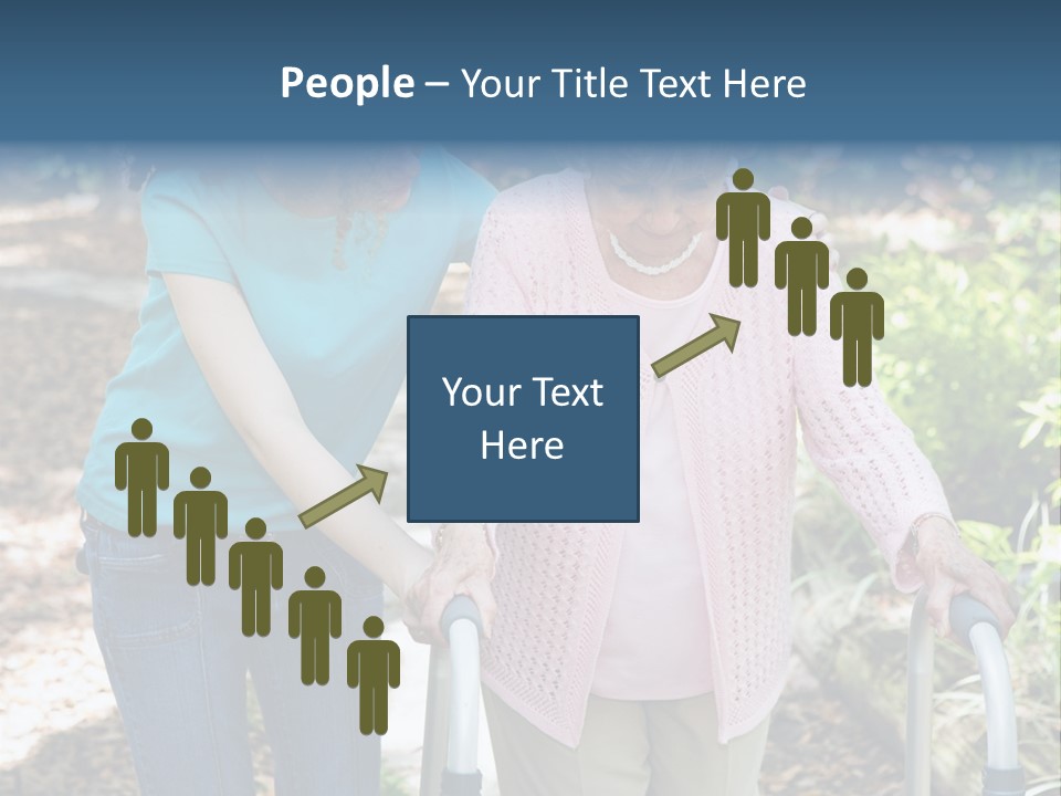 Senior Woman Struggles To Walk With The Help Of A Walker And Her Young Granddaughter. PowerPoint Template