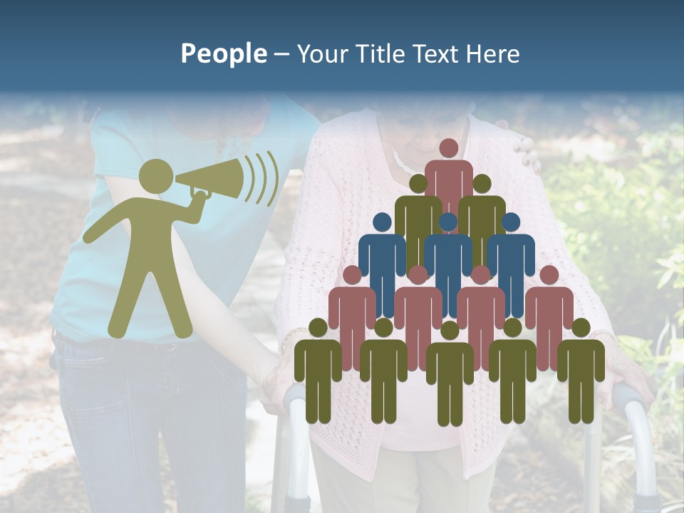 Senior Woman Struggles To Walk With The Help Of A Walker And Her Young Granddaughter. PowerPoint Template