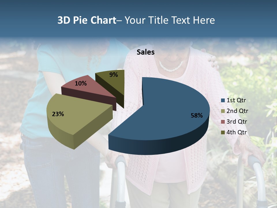 Senior Woman Struggles To Walk With The Help Of A Walker And Her Young Granddaughter. PowerPoint Template