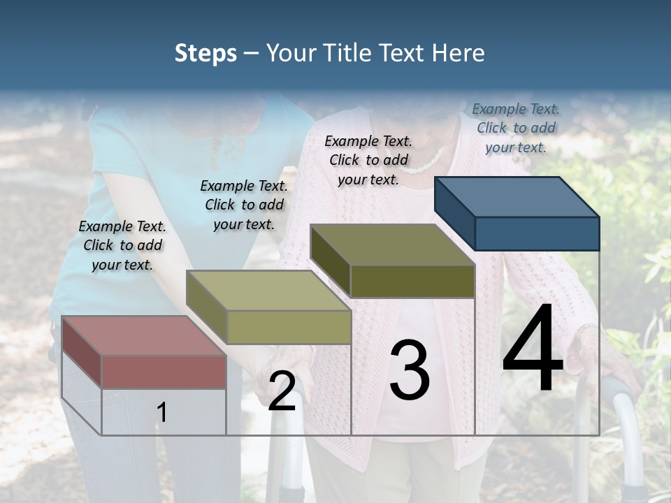 Senior Woman Struggles To Walk With The Help Of A Walker And Her Young Granddaughter. PowerPoint Template