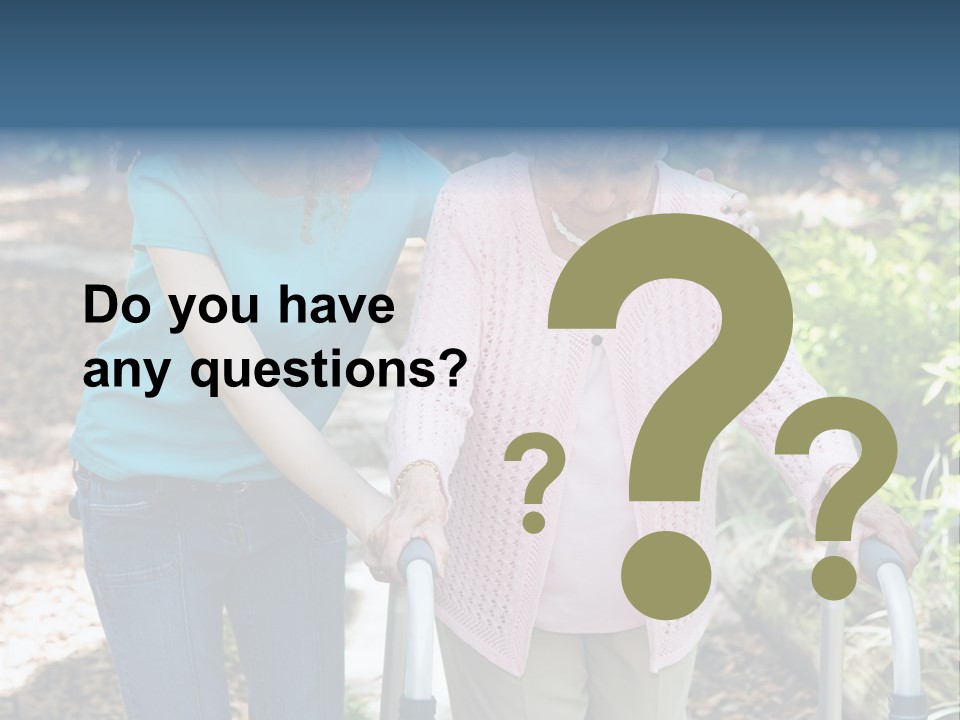 Senior Woman Struggles To Walk With The Help Of A Walker And Her Young Granddaughter. PowerPoint Template