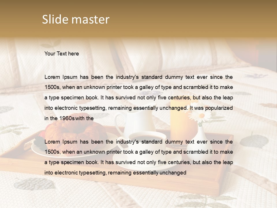 Tray With Breakfast On A Bed In A Hotel Room PowerPoint Template