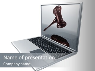 A Laptop With A Gavel On The Screen Representing Internet Auctions PowerPoint Template