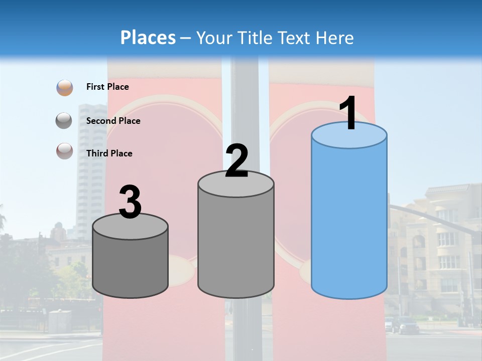 A Street Light On A City Street With Buildings In The Background PowerPoint Template