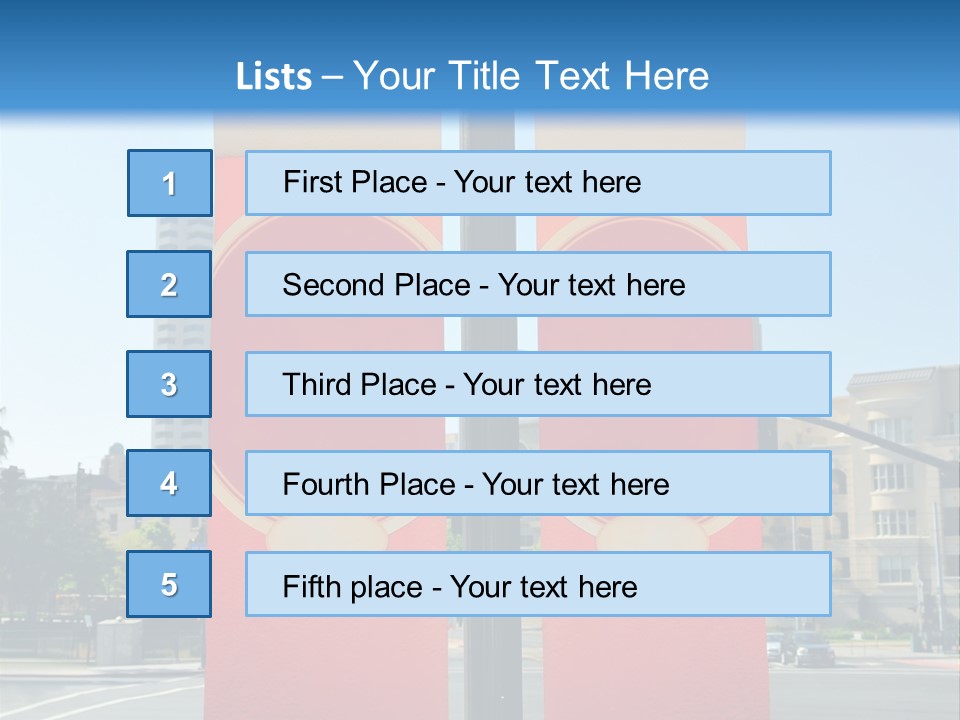 A Street Light On A City Street With Buildings In The Background PowerPoint Template