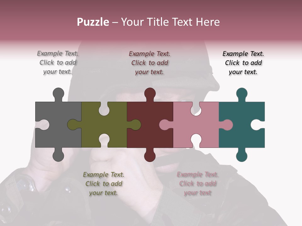 A Man In A Military Uniform Is Holding His Hand To His Ear PowerPoint Template