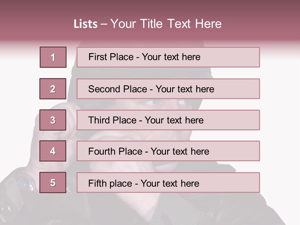 A Man In A Military Uniform Is Holding His Hand To His Ear PowerPoint Template