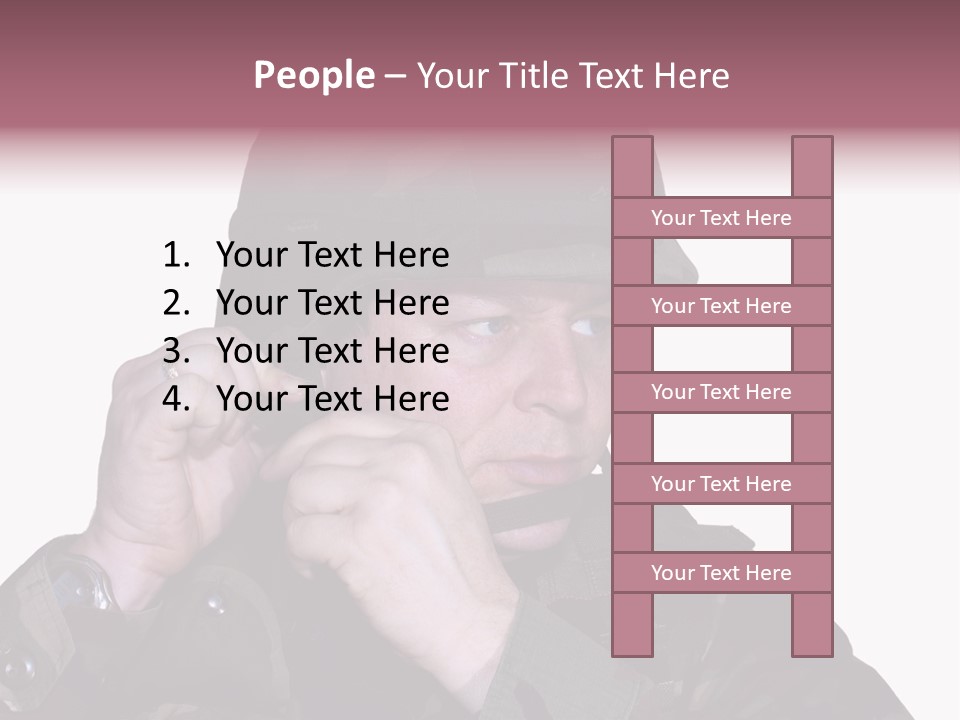A Man In A Military Uniform Is Holding His Hand To His Ear PowerPoint Template