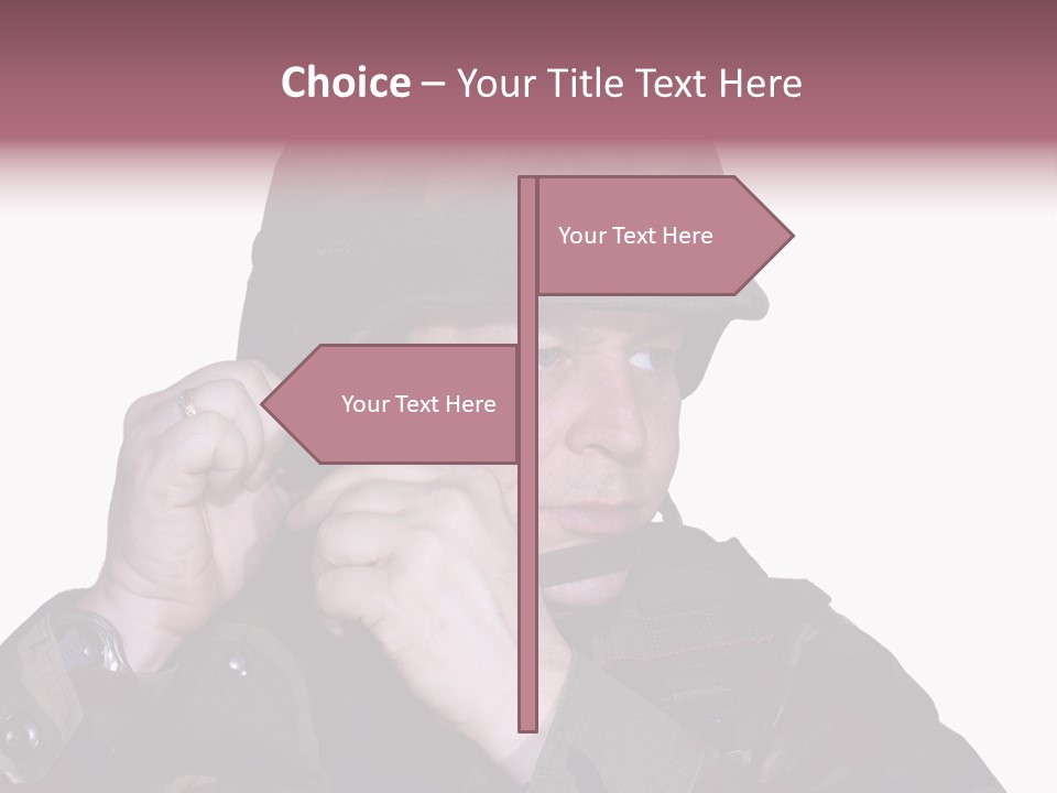 A Man In A Military Uniform Is Holding His Hand To His Ear PowerPoint Template