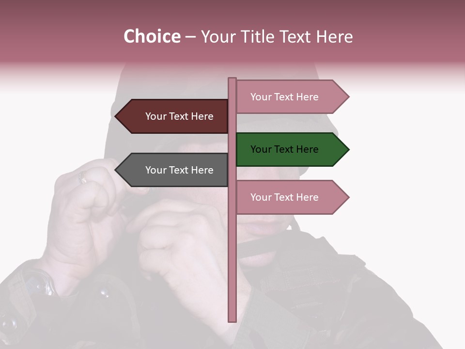A Man In A Military Uniform Is Holding His Hand To His Ear PowerPoint Template
