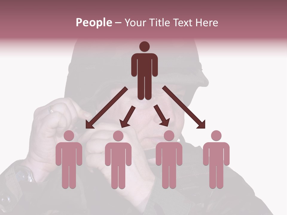 A Man In A Military Uniform Is Holding His Hand To His Ear PowerPoint Template