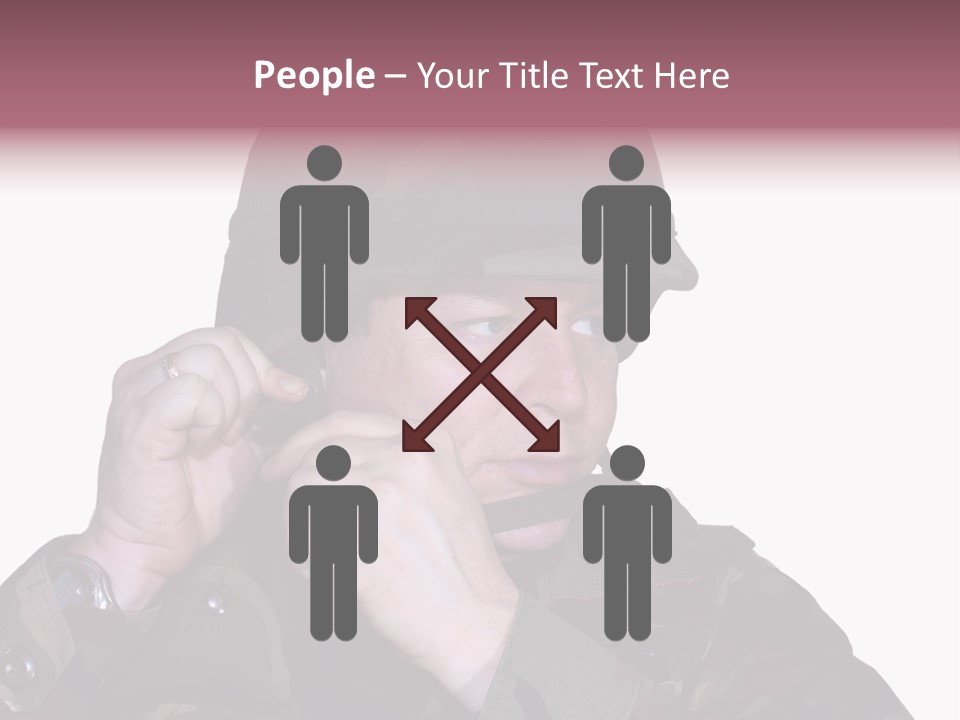 A Man In A Military Uniform Is Holding His Hand To His Ear PowerPoint Template