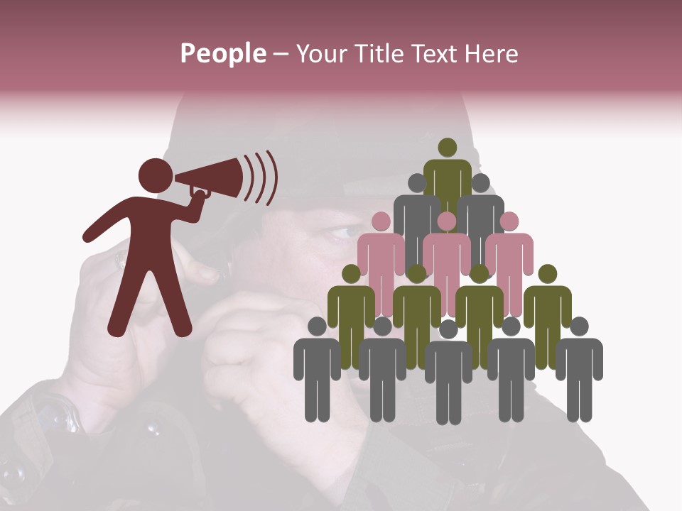 A Man In A Military Uniform Is Holding His Hand To His Ear PowerPoint Template