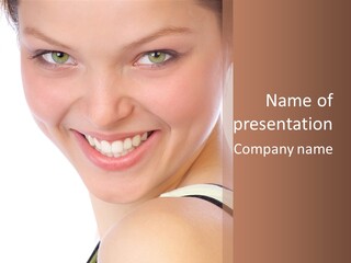 A Woman With Green Eyes Is Smiling For The Camera PowerPoint Template