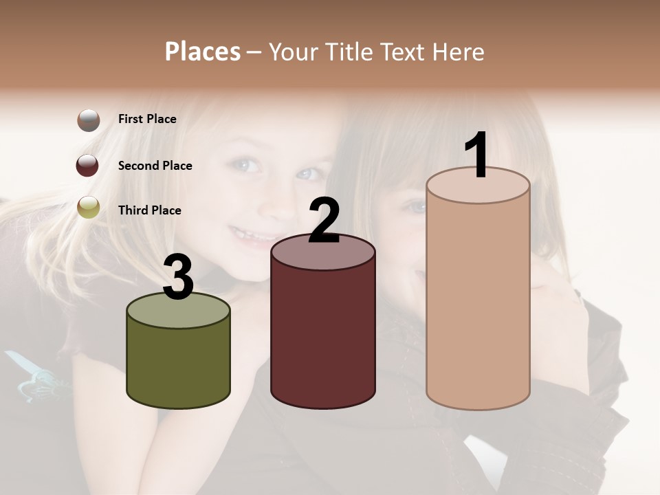 Two Cute Young Sisters Posing Together In A Studio. Horizontally Framed Shot Isolated Against A White Studio Background. PowerPoint Template