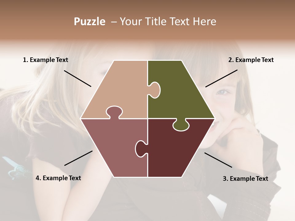 Two Cute Young Sisters Posing Together In A Studio. Horizontally Framed Shot Isolated Against A White Studio Background. PowerPoint Template