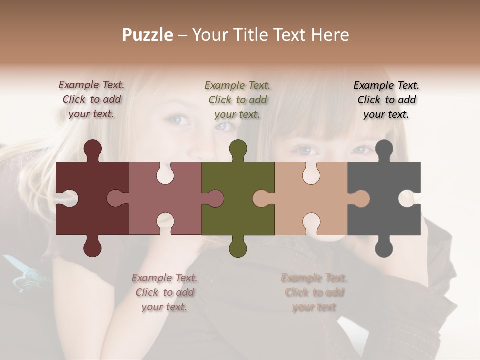 Two Cute Young Sisters Posing Together In A Studio. Horizontally Framed Shot Isolated Against A White Studio Background. PowerPoint Template