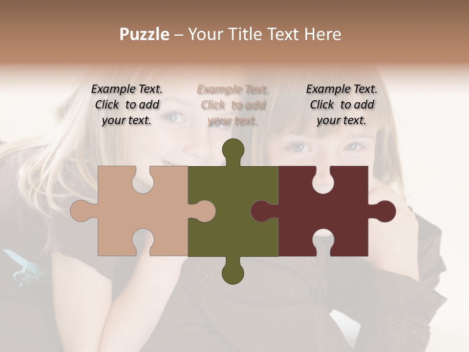 Two Cute Young Sisters Posing Together In A Studio. Horizontally Framed Shot Isolated Against A White Studio Background. PowerPoint Template