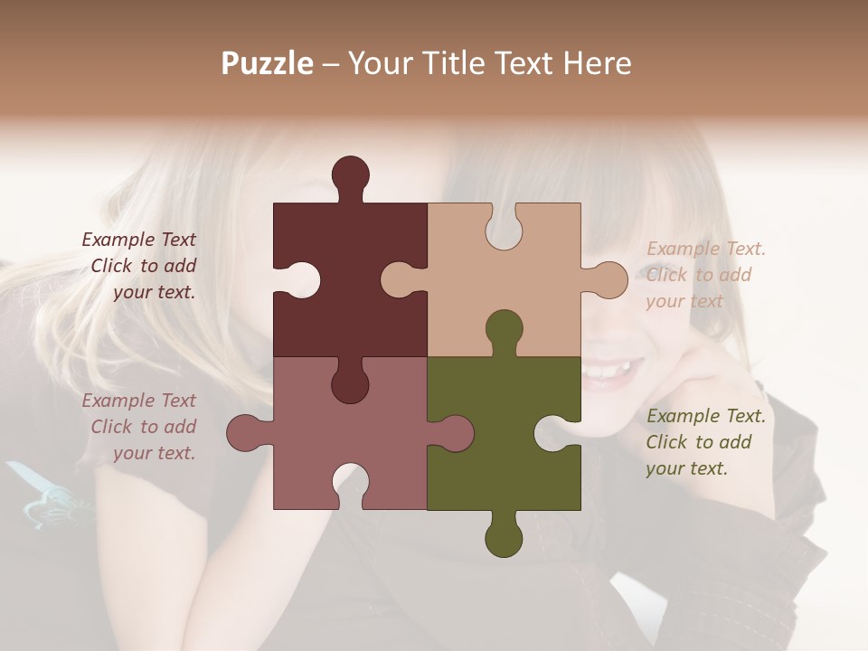 Two Cute Young Sisters Posing Together In A Studio. Horizontally Framed Shot Isolated Against A White Studio Background. PowerPoint Template