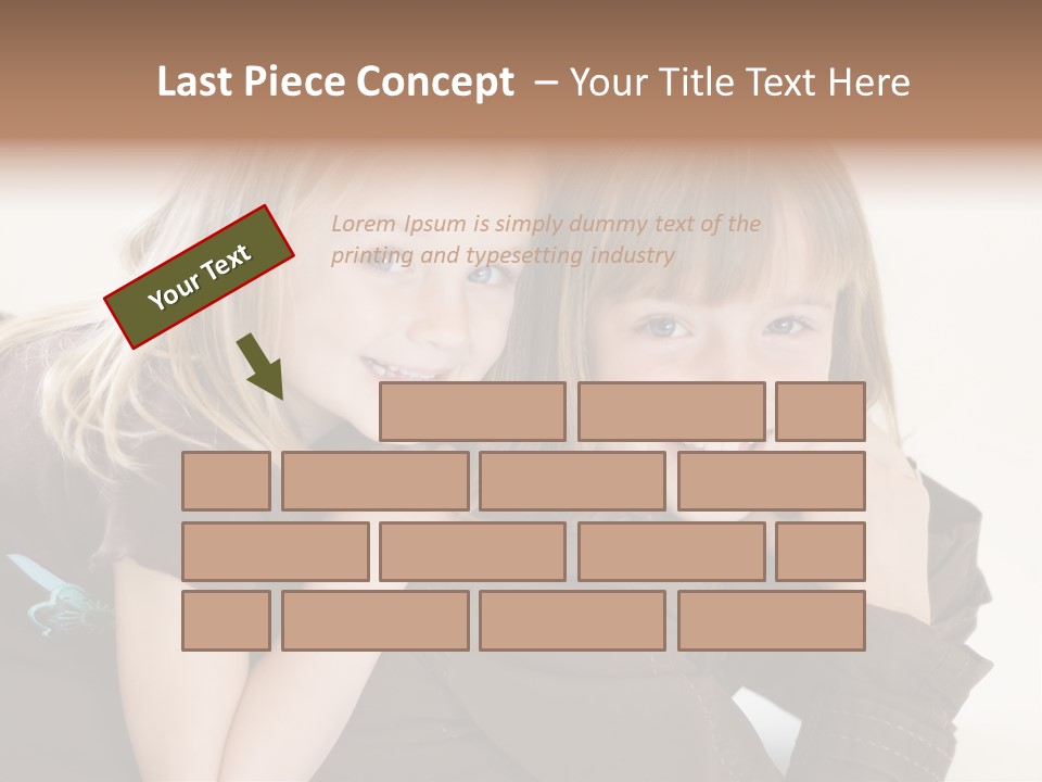 Two Cute Young Sisters Posing Together In A Studio. Horizontally Framed Shot Isolated Against A White Studio Background. PowerPoint Template