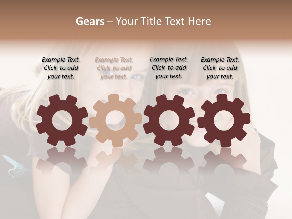 Two Cute Young Sisters Posing Together In A Studio. Horizontally Framed Shot Isolated Against A White Studio Background. PowerPoint Template