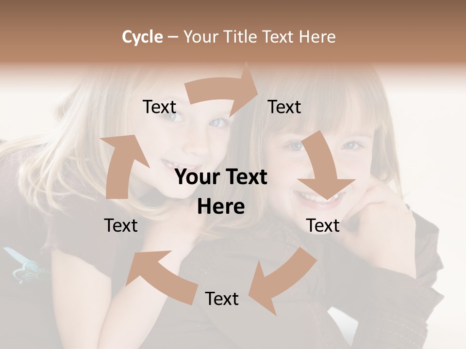 Two Cute Young Sisters Posing Together In A Studio. Horizontally Framed Shot Isolated Against A White Studio Background. PowerPoint Template