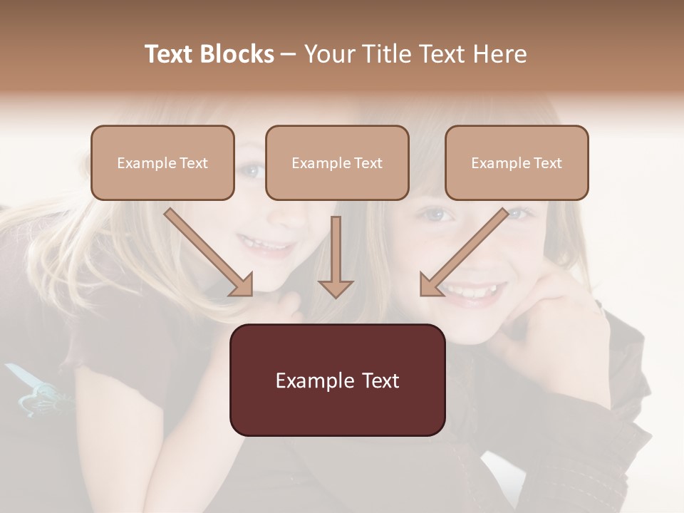 Two Cute Young Sisters Posing Together In A Studio. Horizontally Framed Shot Isolated Against A White Studio Background. PowerPoint Template