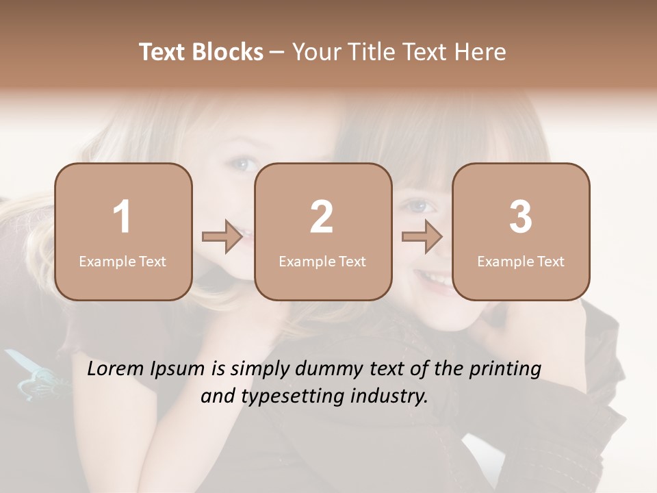 Two Cute Young Sisters Posing Together In A Studio. Horizontally Framed Shot Isolated Against A White Studio Background. PowerPoint Template