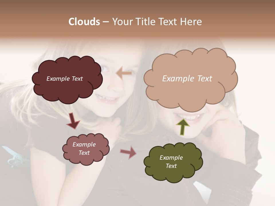 Two Cute Young Sisters Posing Together In A Studio. Horizontally Framed Shot Isolated Against A White Studio Background. PowerPoint Template