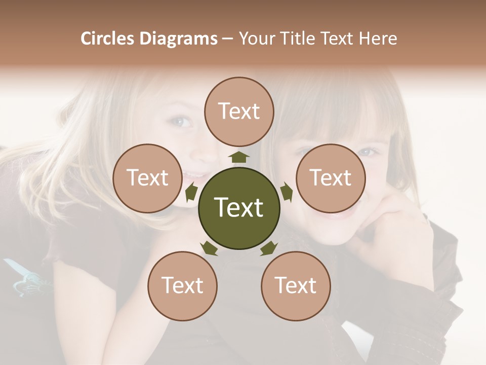 Two Cute Young Sisters Posing Together In A Studio. Horizontally Framed Shot Isolated Against A White Studio Background. PowerPoint Template