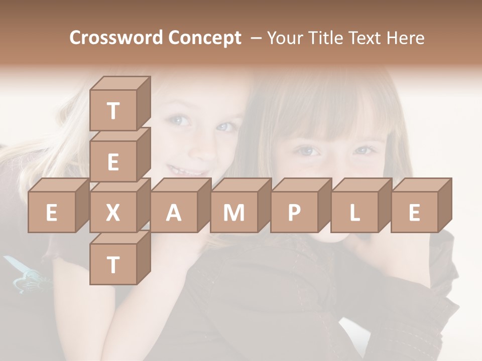 Two Cute Young Sisters Posing Together In A Studio. Horizontally Framed Shot Isolated Against A White Studio Background. PowerPoint Template