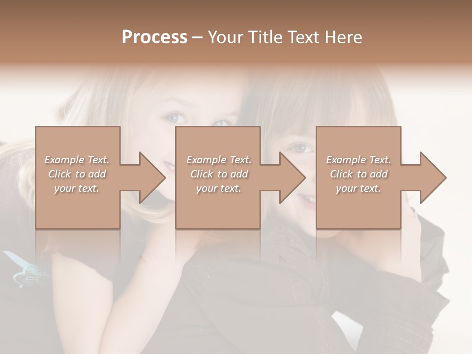 Two Cute Young Sisters Posing Together In A Studio. Horizontally Framed Shot Isolated Against A White Studio Background. PowerPoint Template