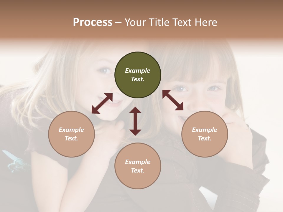 Two Cute Young Sisters Posing Together In A Studio. Horizontally Framed Shot Isolated Against A White Studio Background. PowerPoint Template