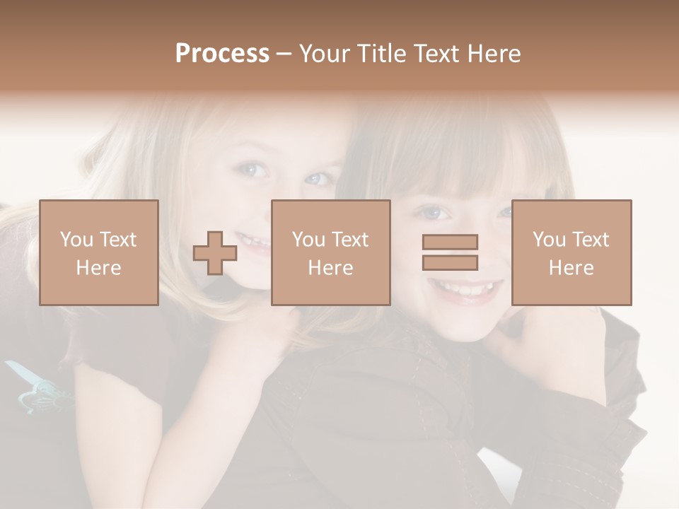 Two Cute Young Sisters Posing Together In A Studio. Horizontally Framed Shot Isolated Against A White Studio Background. PowerPoint Template