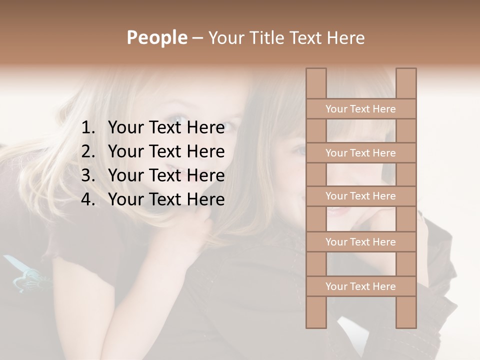 Two Cute Young Sisters Posing Together In A Studio. Horizontally Framed Shot Isolated Against A White Studio Background. PowerPoint Template